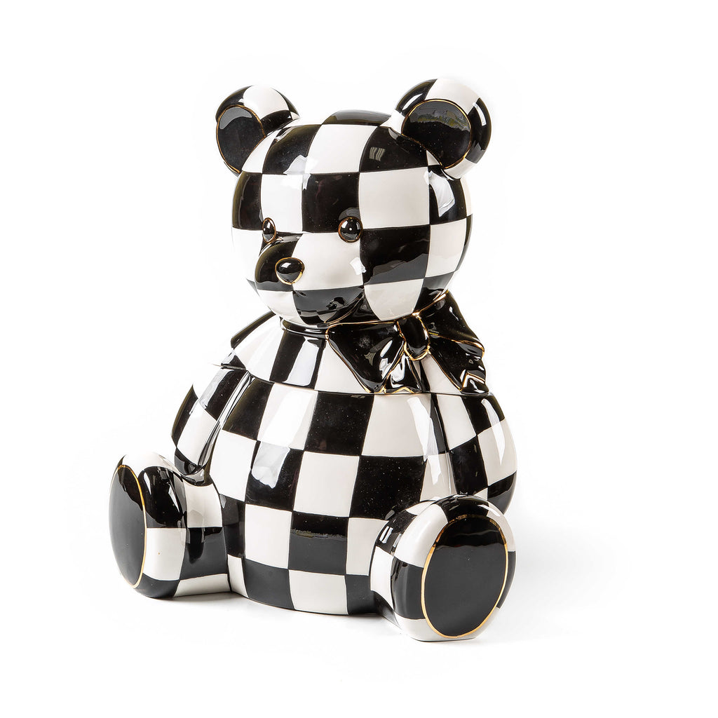 MacKenzie-Childs Black and White Courtly Check Courtly Bear Cookie Jar