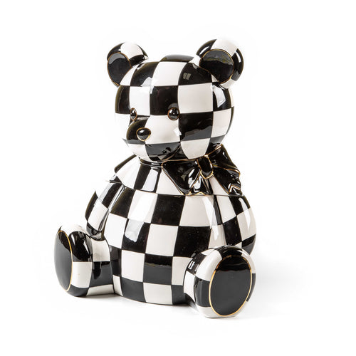 MacKenzie-Childs Black and White Courtly Check Courtly Bear Cookie Jar