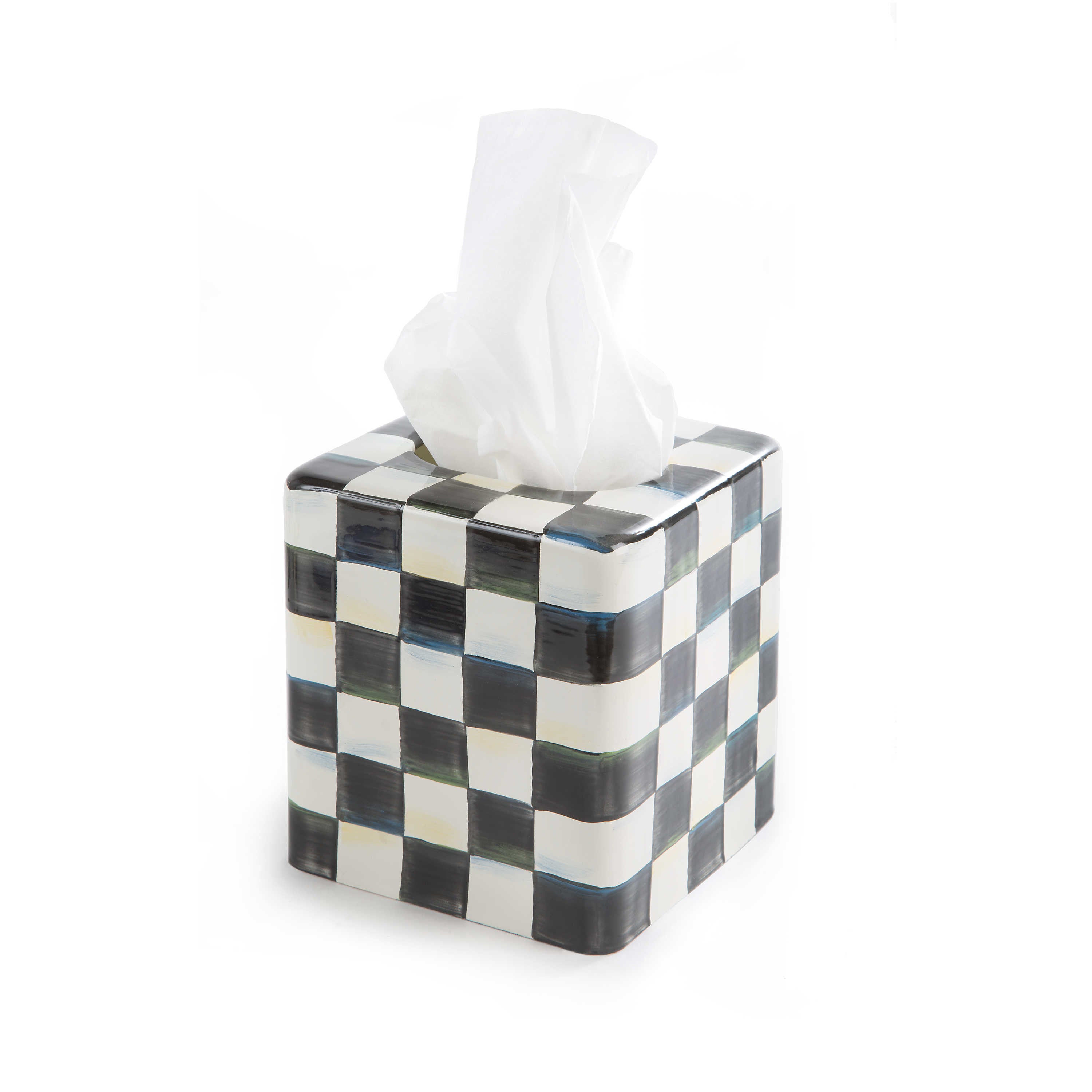 Mackenzie-Childs Courtly Check, Black and White Checked Enamel Boutique Tissue Box Cover