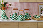 Mackenzie-Childs Emerald Check, Green and white checked 3 qaurt tea kettle