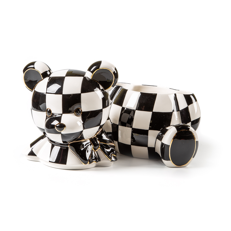 MacKenzie-Childs Black and White Courtly Check Courtly Bear Cookie Jar