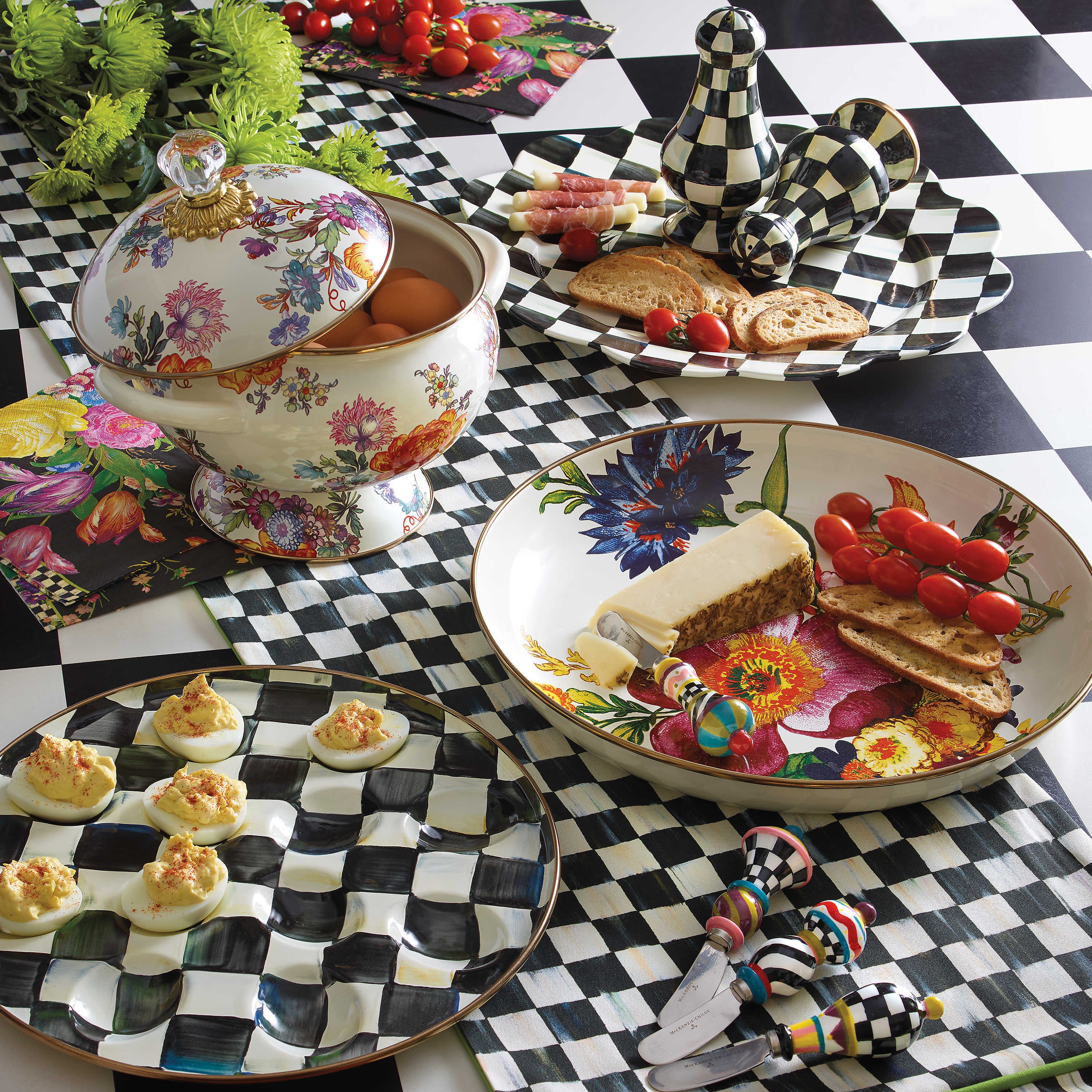MacKenzie-Childs Courtly Check Enamel Salt and Pepper Shakers