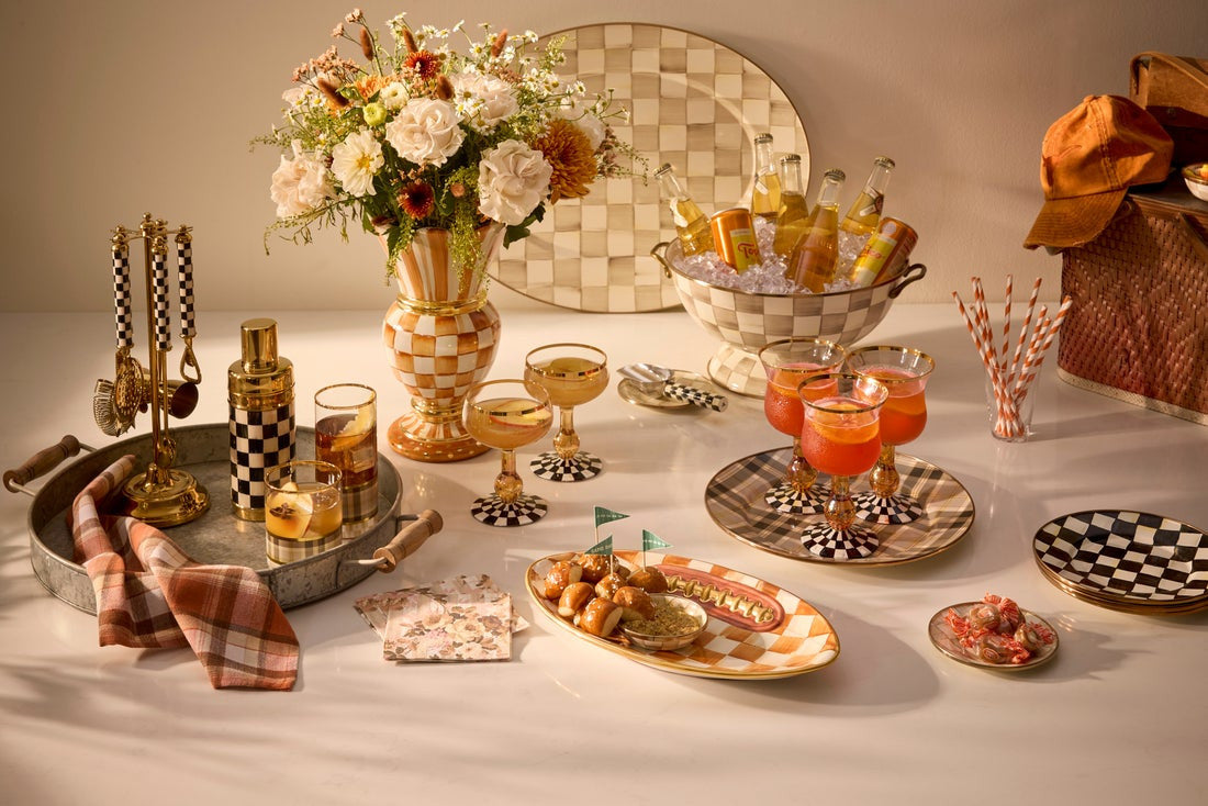 Mackenzie-Childs Mocha Check, brown and white checked everything bowl