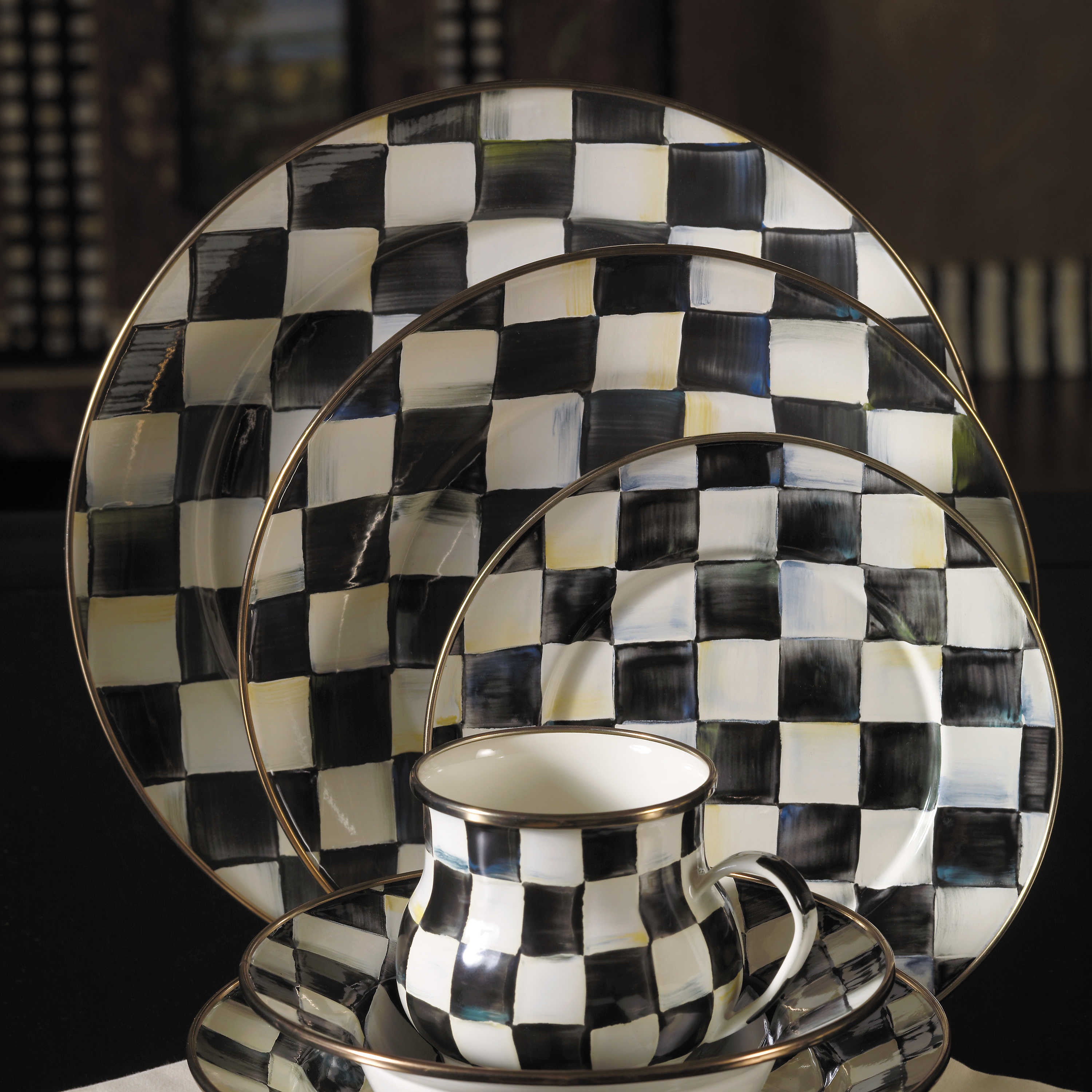 Mackenzie-Childs Courtly Check, Black and White Checked Enamel Charger/Plate