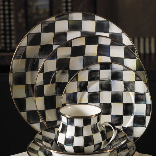Mackenzie-Childs Courtly Check, Black and White Checked Enamel Charger/Plate