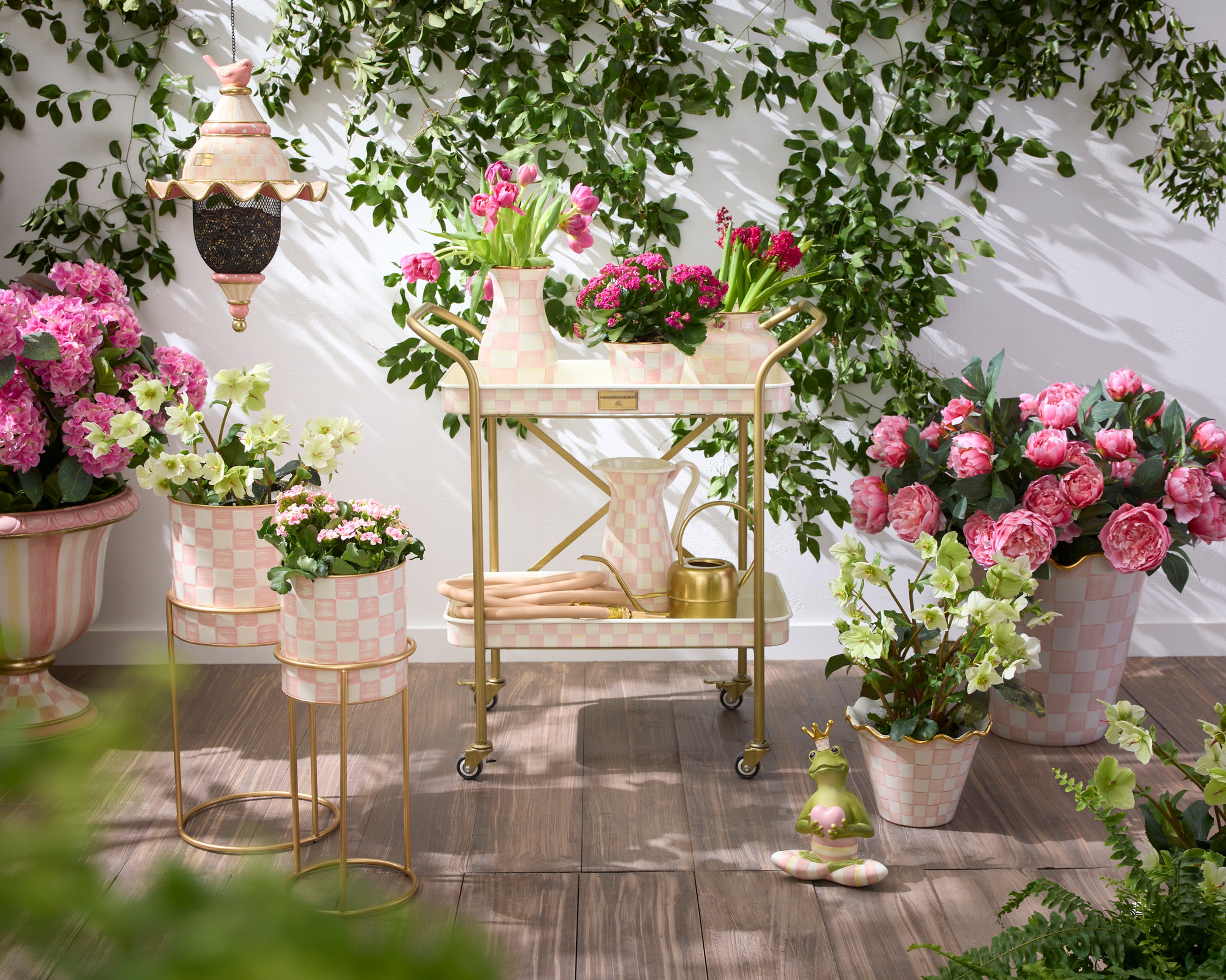 MacKenzie-Childs Rosy Check It Out Planters, Set of 2