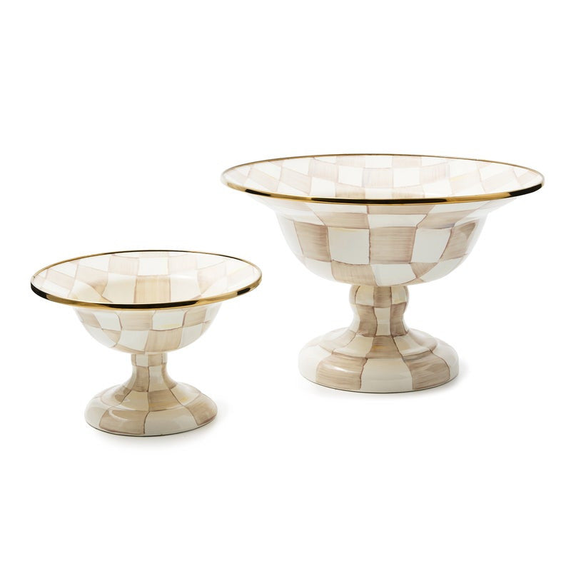 Mackenzie-Childs Mocha Check, brown and white checked large compote