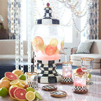 Mackenzie-Childs Courtly Check, Black and White Enamel Checked and Glass Beverage Hostess.