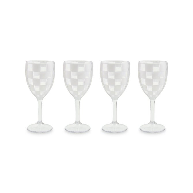 White Check Acrylic Wine Goblets, Set of 4