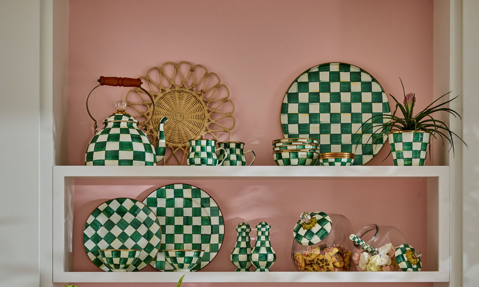 Mackenzie-Childs Emerald Check, Green and white checked serving platter