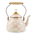 Mackenzie-Childs Rosy Check, pink and white checked 2qt tea kettle
