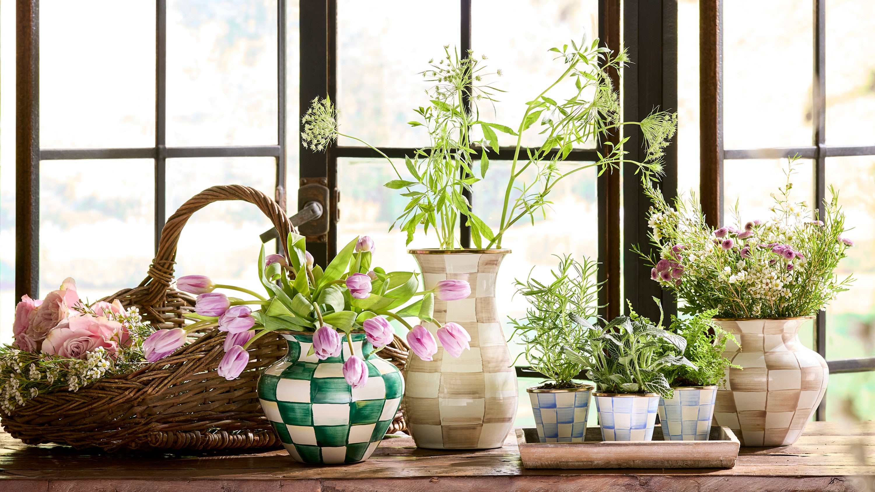 Sky Check Herb Pots, Set of 3