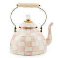 Mackenzie-Childs Rosy Check, pink and white checked 3qt tea kettle
