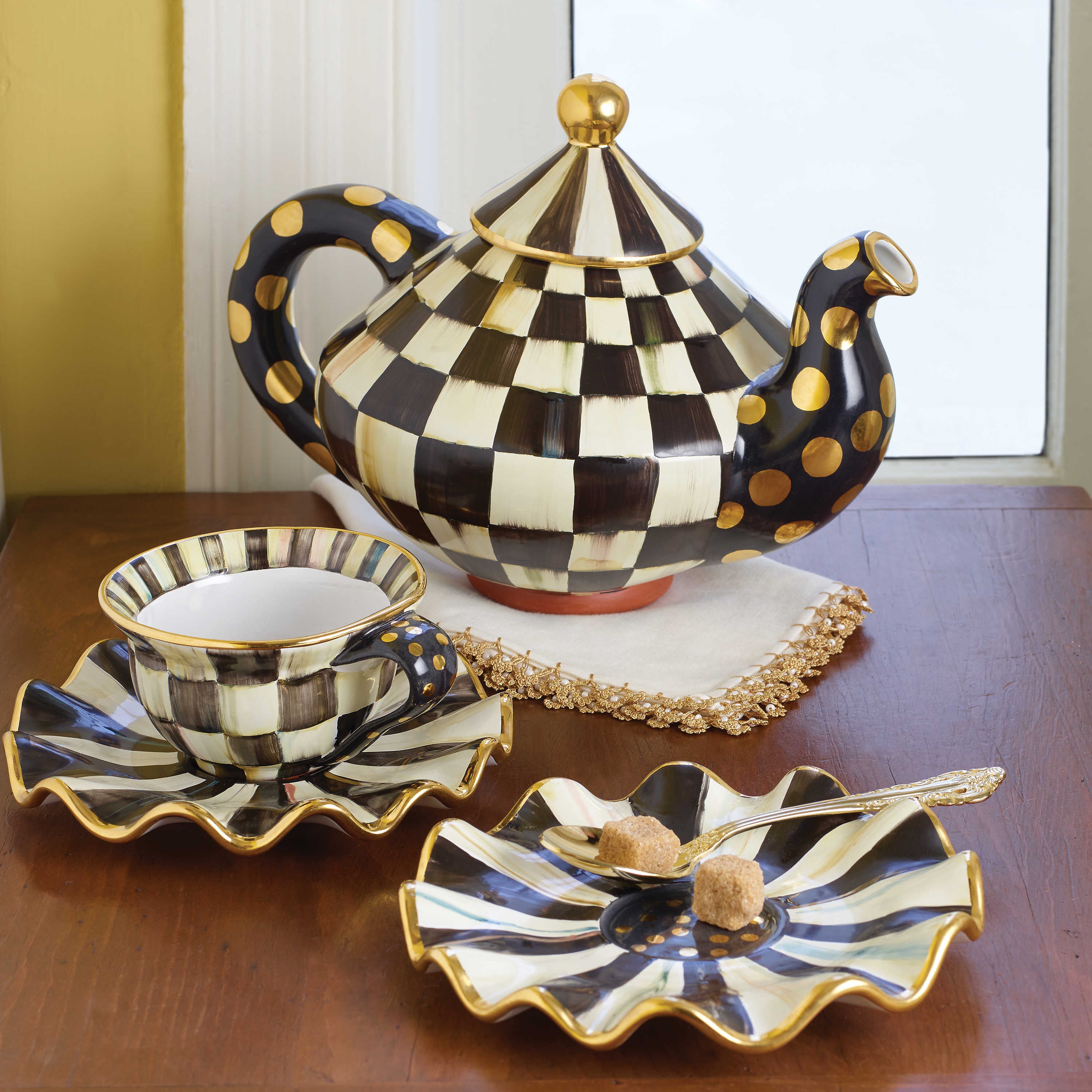 Mackenzie-Childs Courtly Check, Black and White Checked Teapot