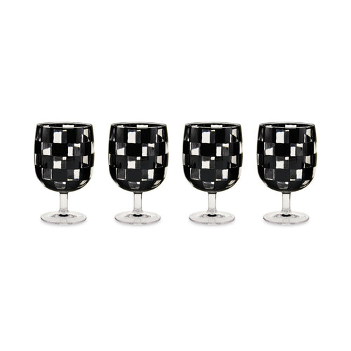 Black Check Acrylic Water Goblets, Set of 4