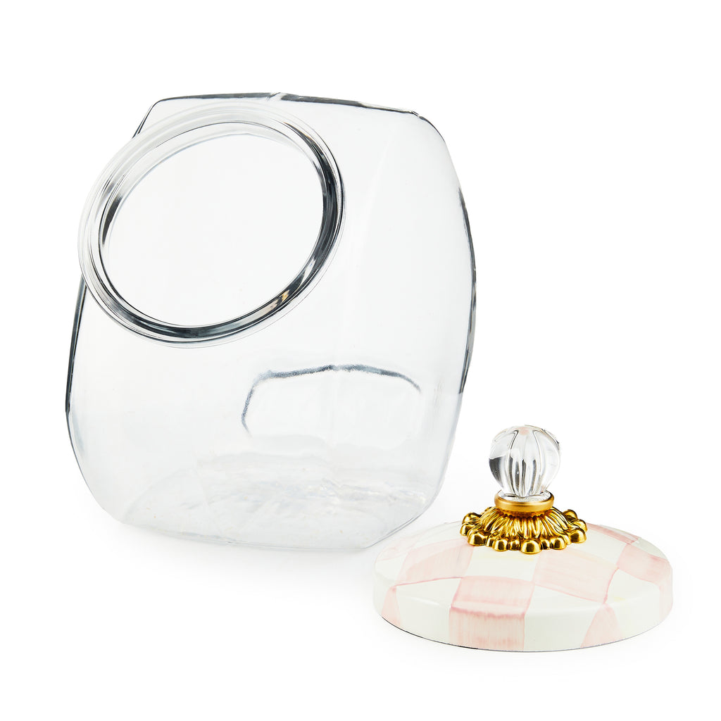 Mackenzie-Childs Rosy Check, glass and pink and white checked sweets jar
