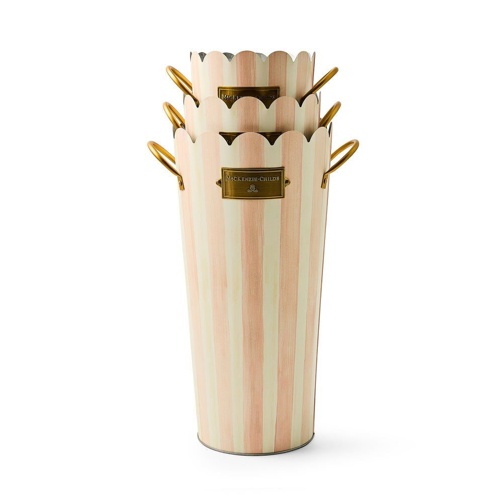 Rosy Stripe Flower Buckets, Set of 3