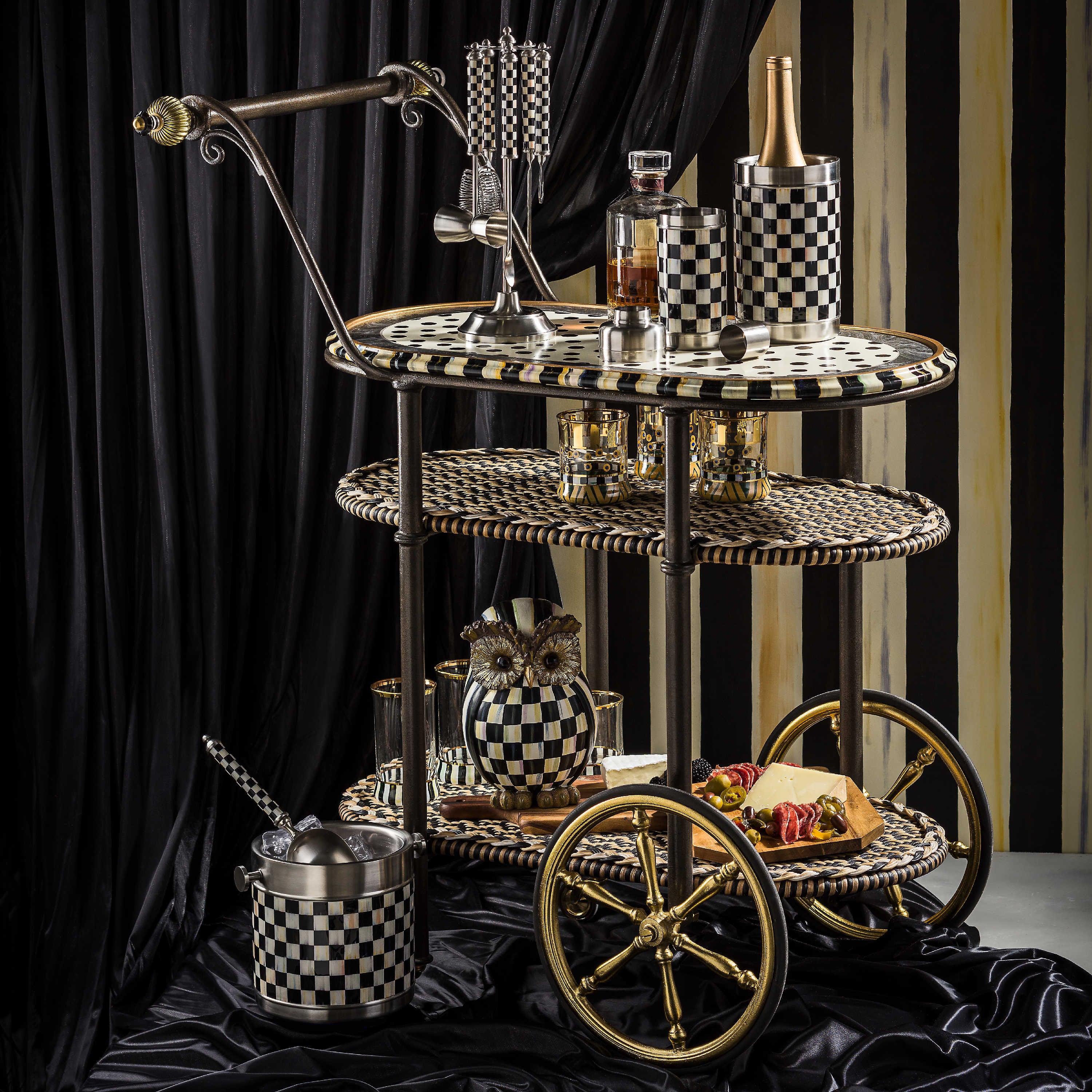 Mackenzie-Childs Courtly Check, Black and White Checked 3260 Wine Cooler
