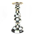 Mackenzie-Childs Courtly Check, Black and White Checked Enamel Pillar Candlestick - Large
