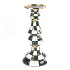Mackenzie-Childs Courtly Check, Black and White Checked Enamel Pillar Candlestick - Large