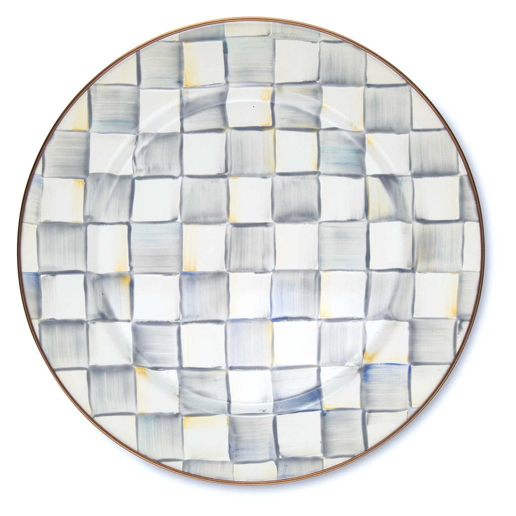 Mackenzie-Childs Sterling Check, Grey and White Checked Enamel Charger/Plate
