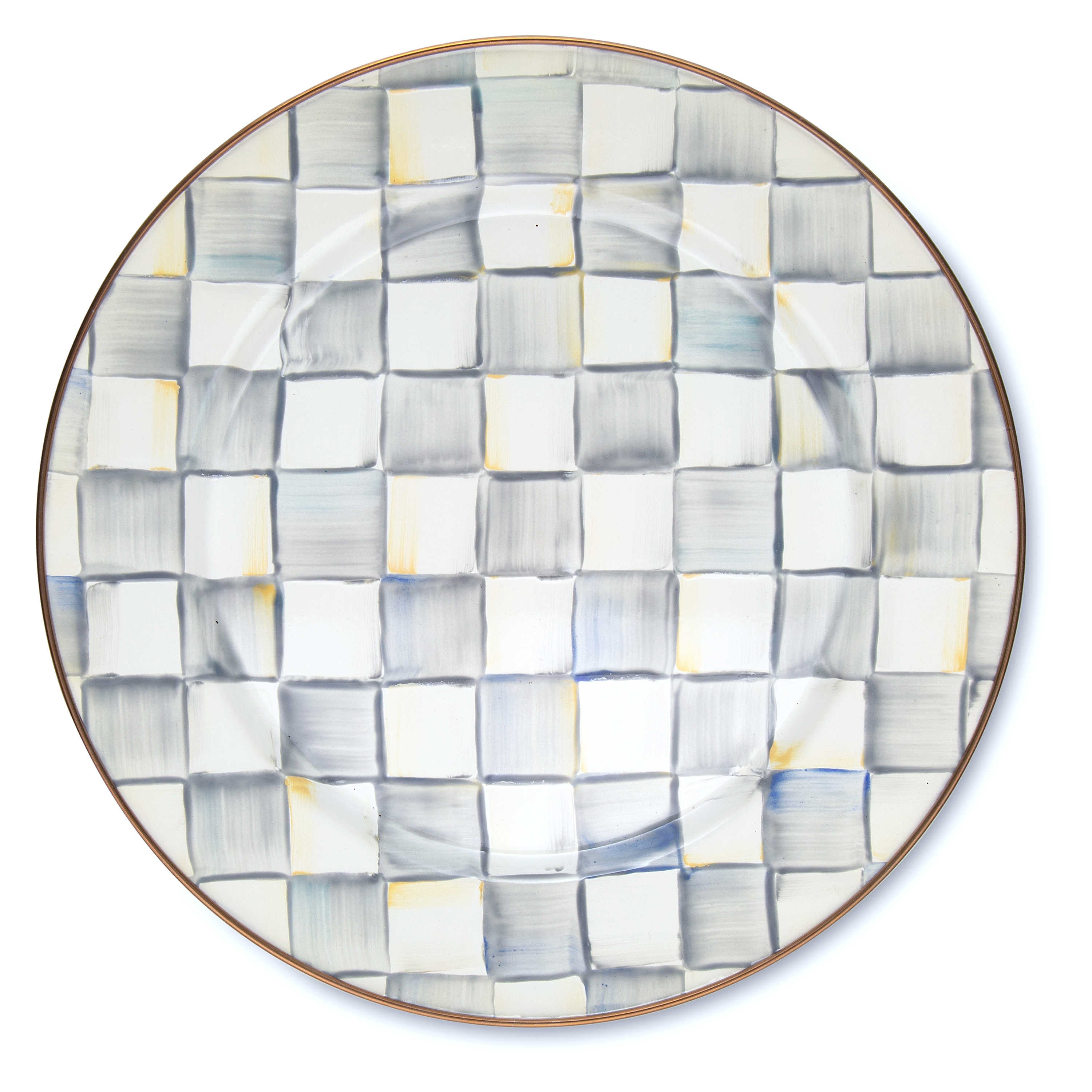 Mackenzie-Childs Sterling Check, Grey and White Checked Enamel Charger/Plate