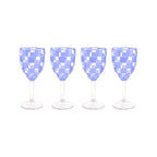 Blue Check Acrylic Wine Goblets, Set of 4