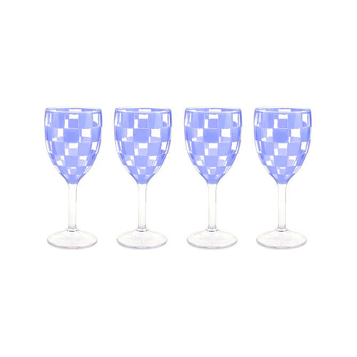 Blue Check Acrylic Wine Goblets, Set of 4