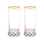 Violet Check Highball Glass, Set of 2