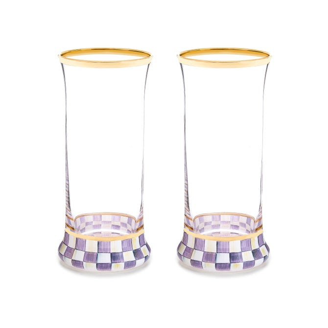 Violet Check Highball Glass, Set of 2
