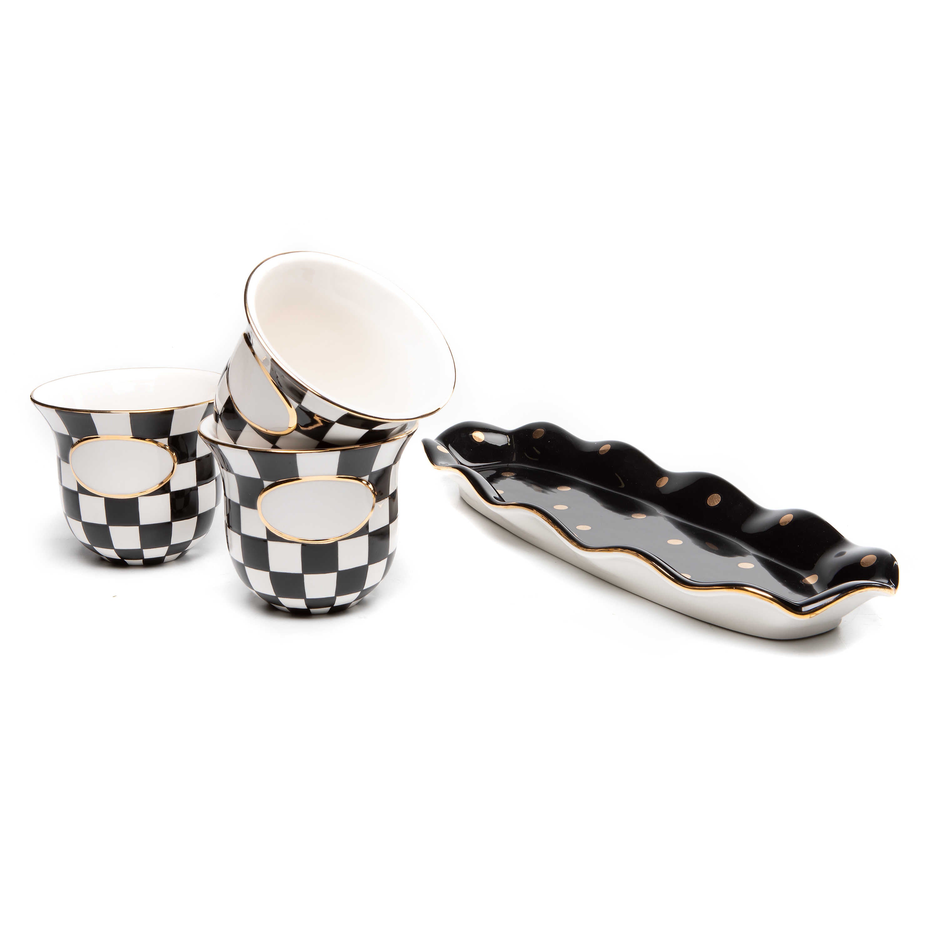 Mackenzie-Childs Courtly Check, Black and White Checked Herb Garden Set