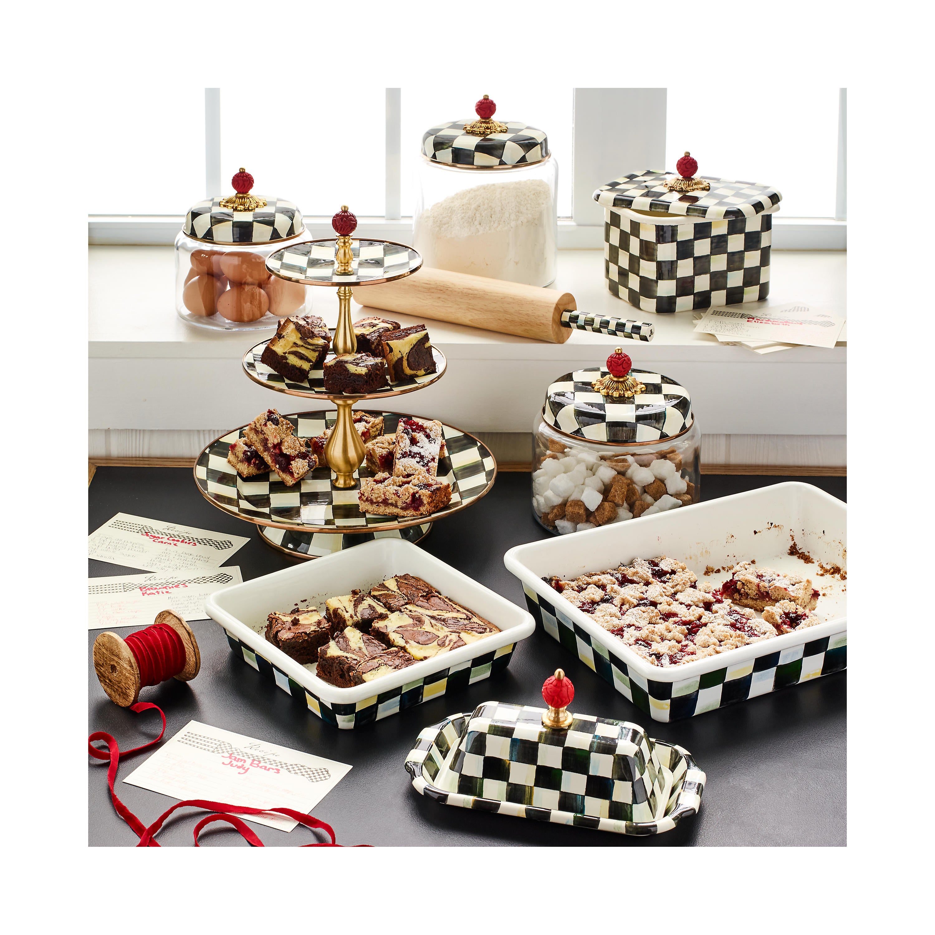 Mackenzie-Childs Courtly Check, Black and White Checked Enamel Recipe Box