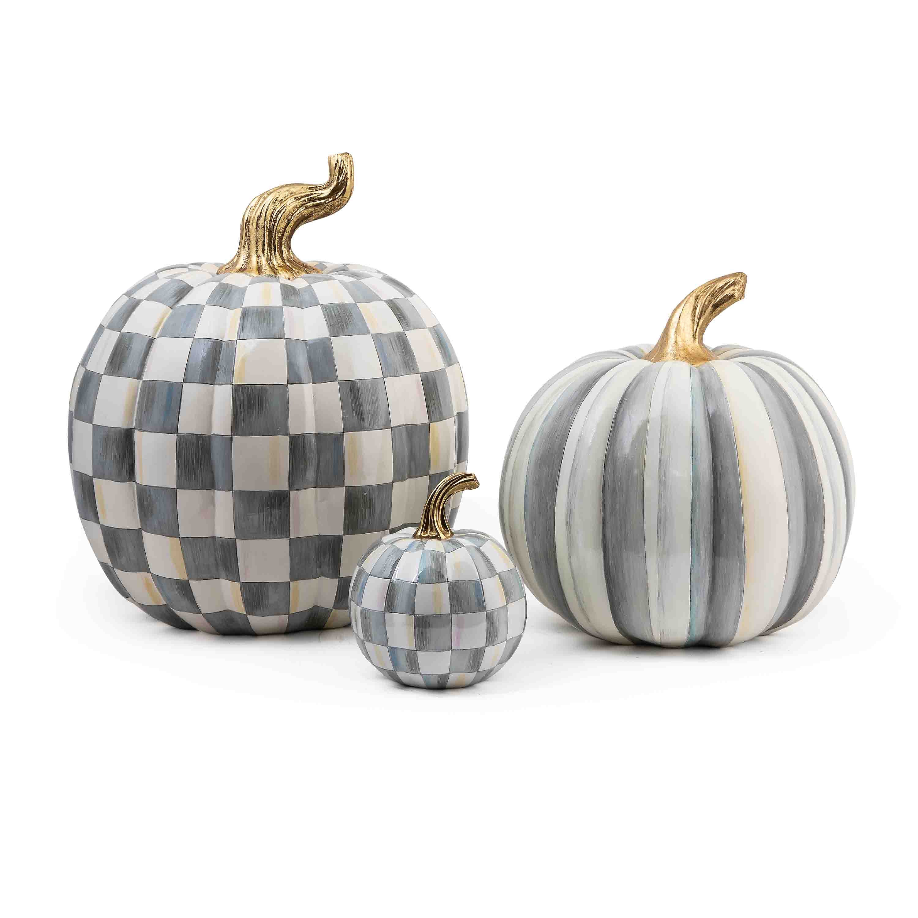 Mackenzie-Childs Sterling Check, Grey and White Checked Large Pumpkin