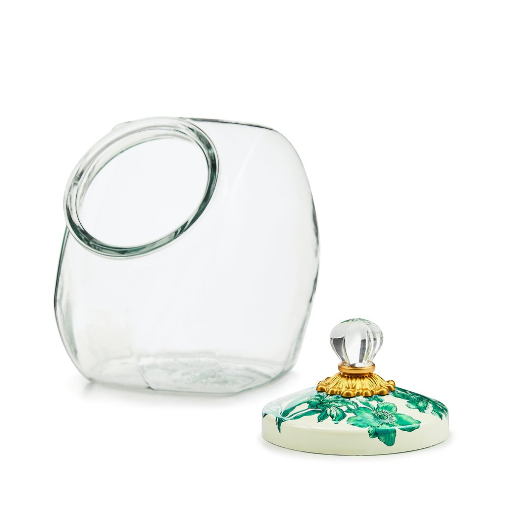 MacKenzie-Childs Glass Cookie Jar with Emerald English Garden Lid