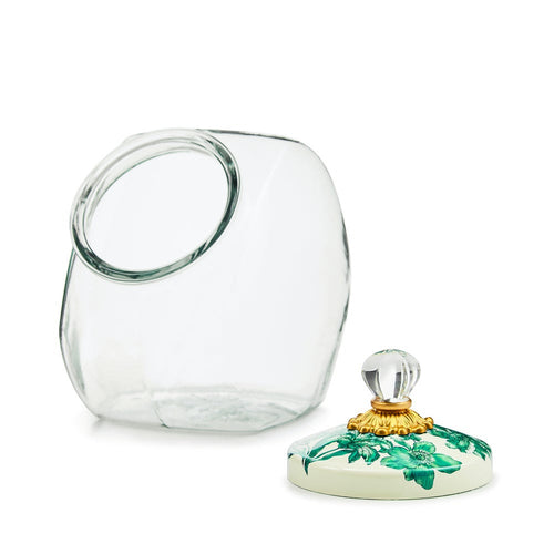 MacKenzie-Childs Glass Cookie Jar with Emerald English Garden Lid