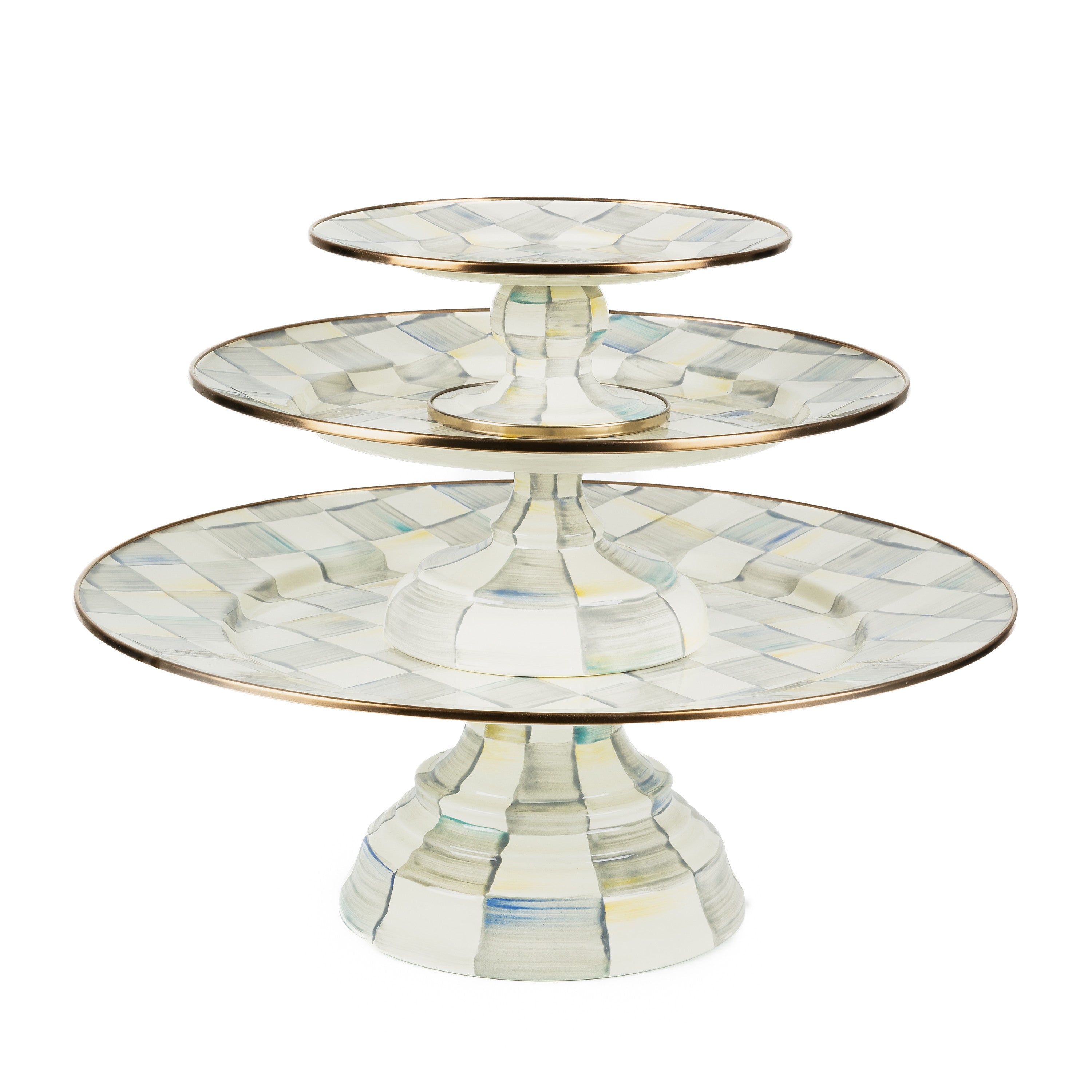 MacKenzie-Childs Sterling Check Pedestal Platters