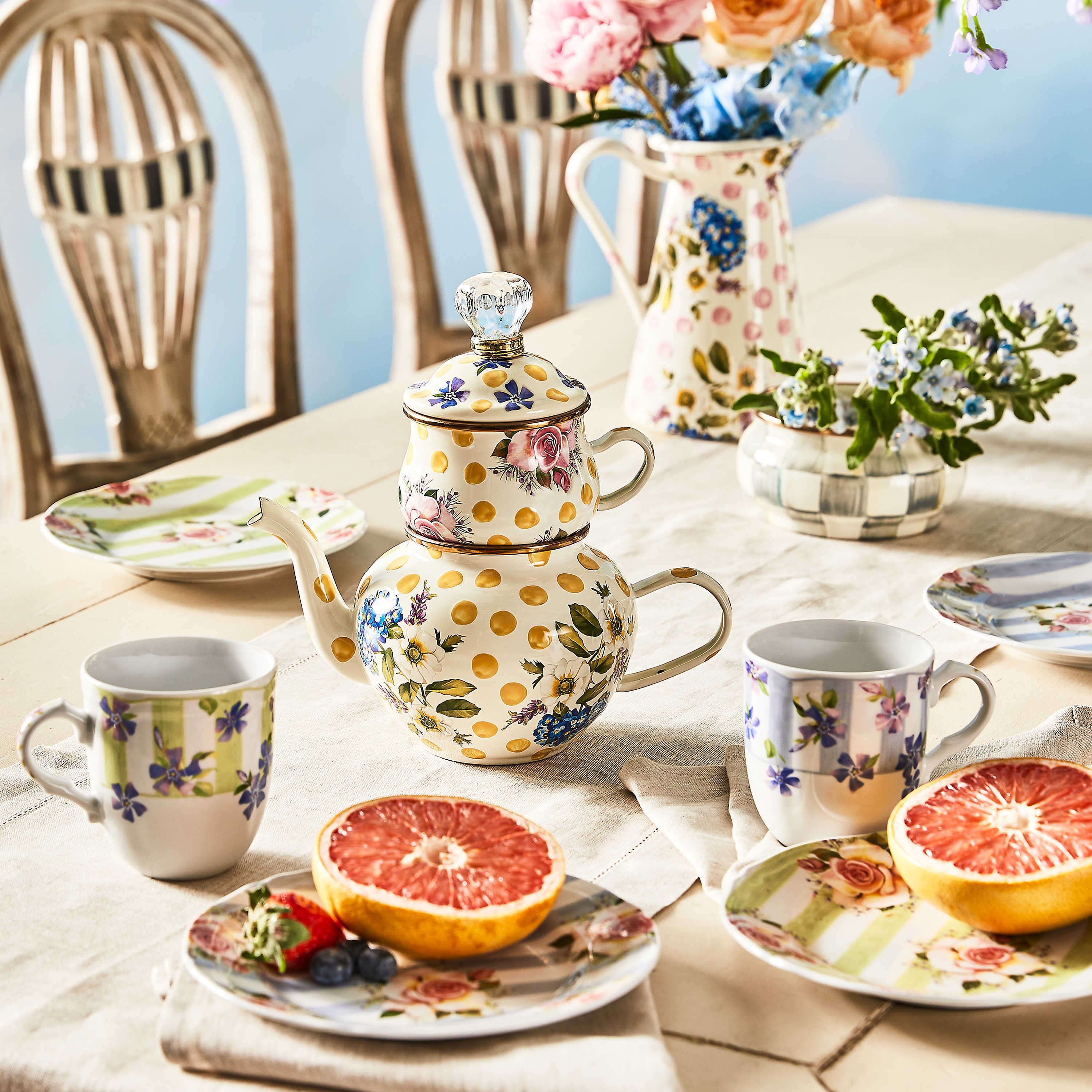 MacKenzie-Childs Wildflowers Enamel High Tea - Yellow