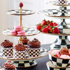 MacKenzie-Childs Courtly Check, Black and White Checked Enamel Three Tier Sweet Stand