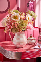 Mackenzie-Childs Rosy Check, pink and white checked pitcher