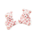 Mackenzie-Childs Rosy Check, pink and white checked bear shaped salt and pepper set