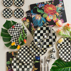 Mackenzie-Childs Courtly Check, Black and White Checked Enamel Canape Plates - set of 4
