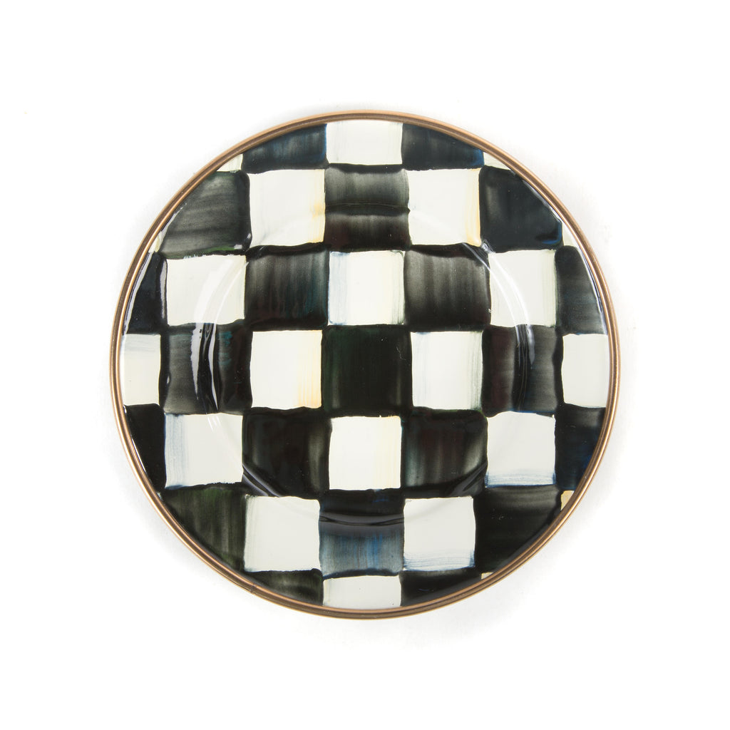 Mackenzie-Childs Courtly Check, Black and White Checked Enamel Canape Plates - set of 4