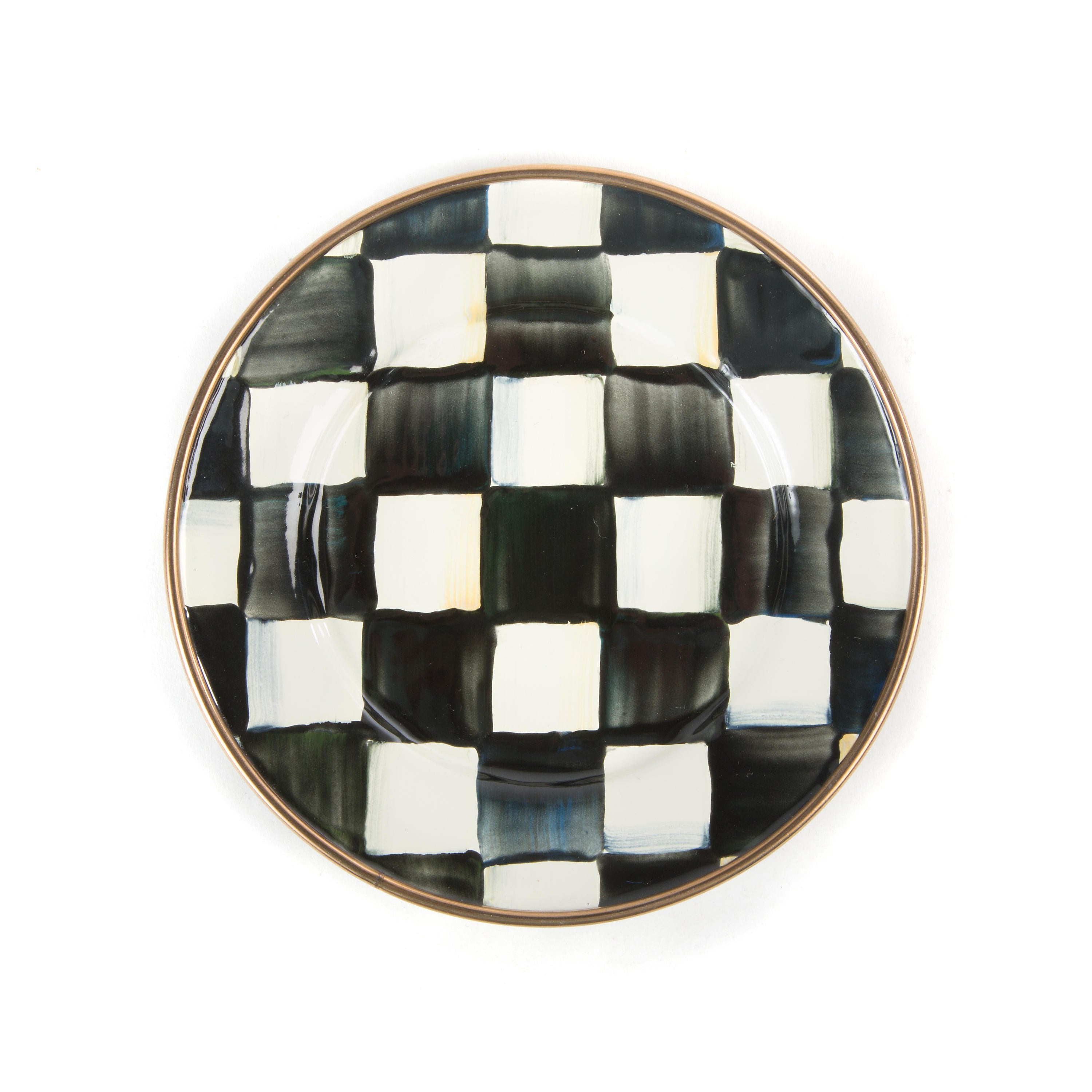 Mackenzie-Childs Courtly Check, Black and White Checked Enamel Canape Plates - set of 4