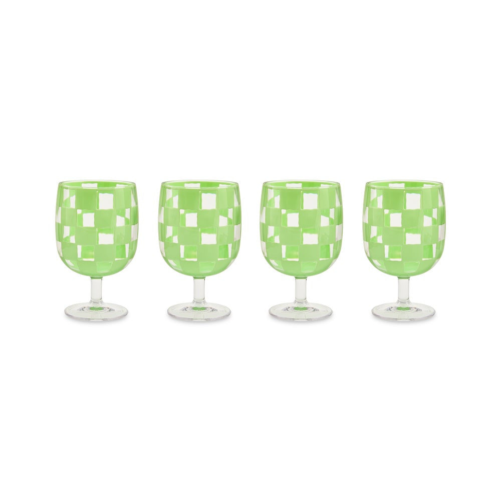 Green Check Acrylic Water Goblets, Set of 4