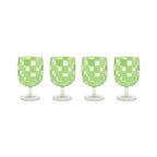 Green Check Acrylic Water Goblets, Set of 4