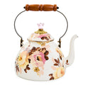Wild Rose White 3 Quart Tea Kettle