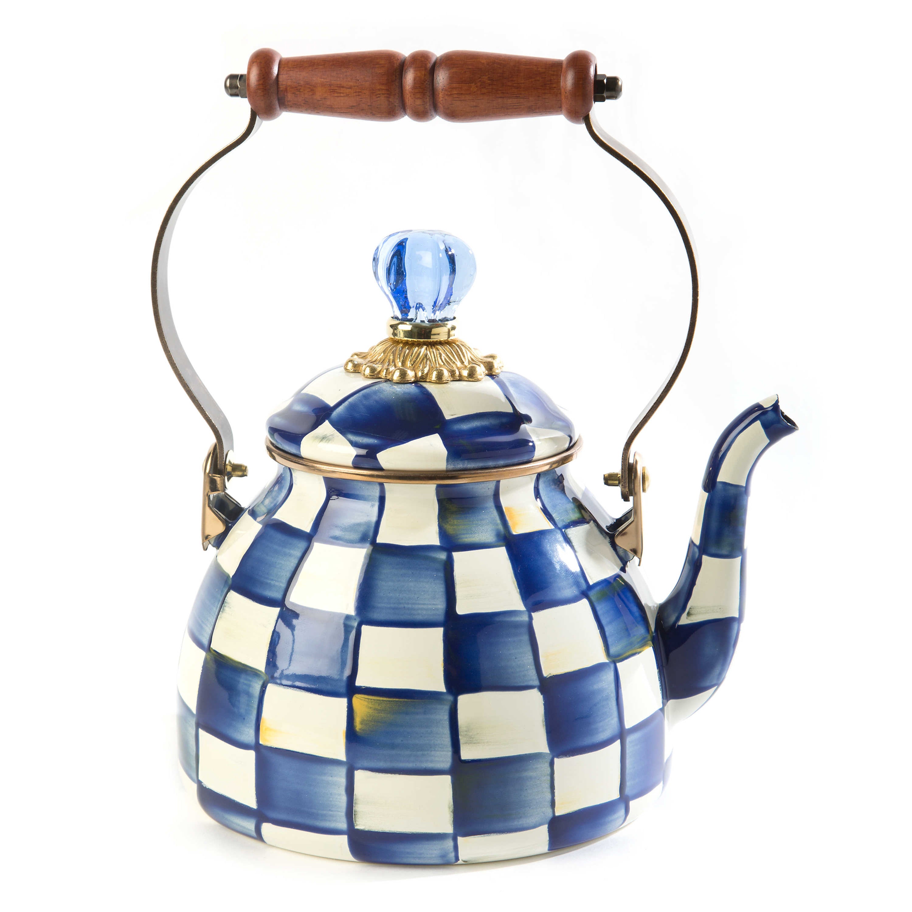 Mackenzie-Childs Royal Check, Blue and White Checked 2qt Tea Kettle