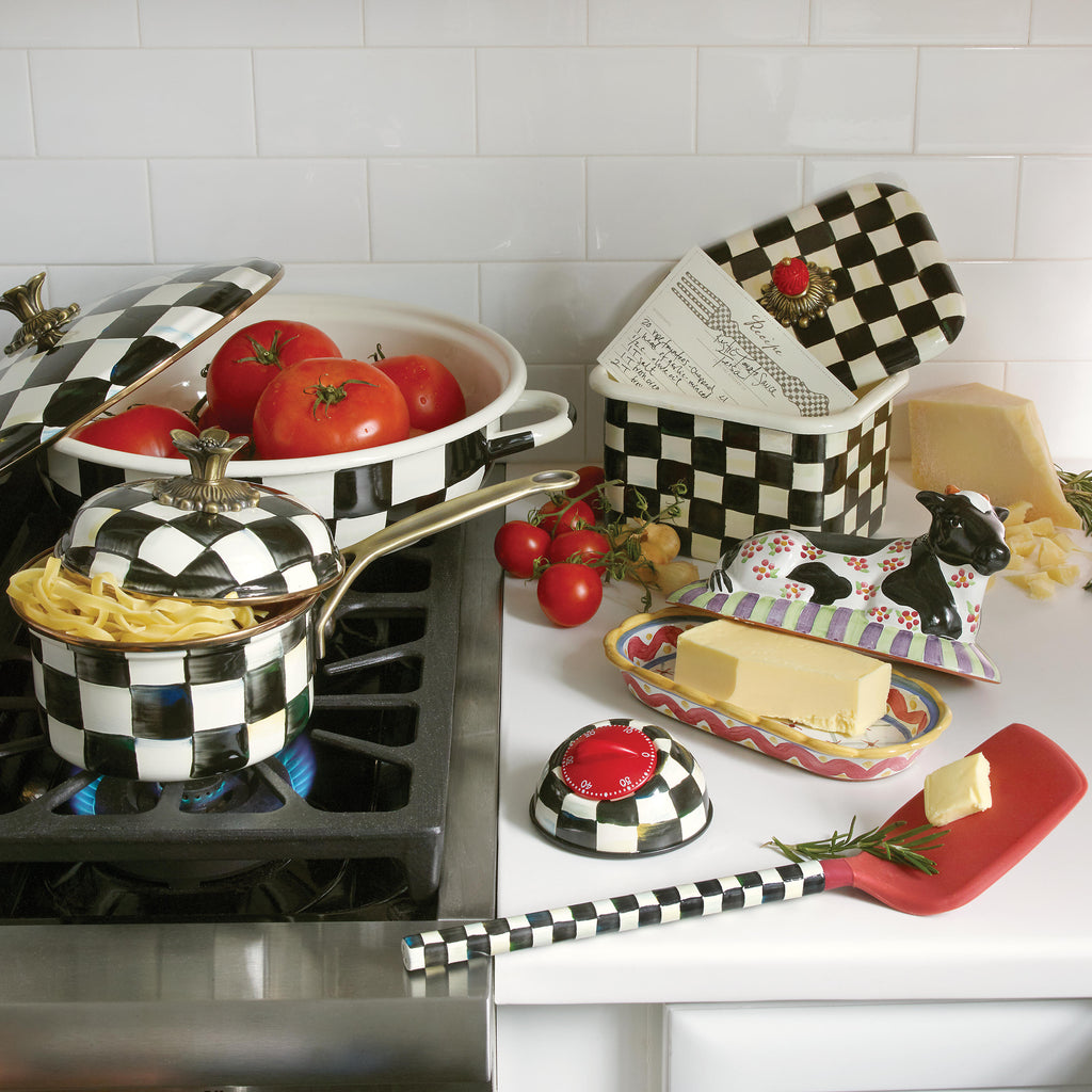 Mackenzie-Childs Courtly Check, Black and White Checked Enamel Recipe Box