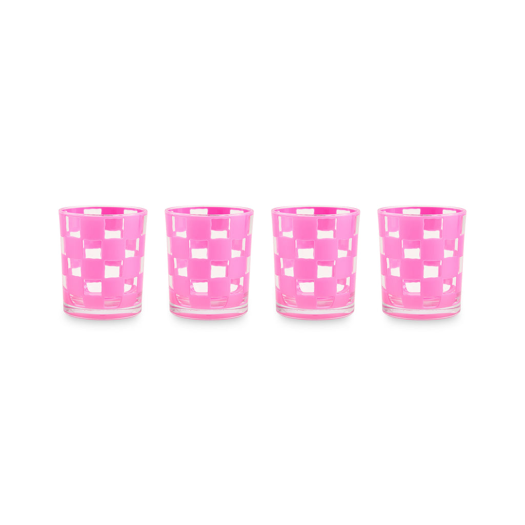 Pink Check Acrylic Tumblers, Set of 4