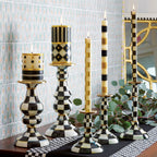 Mackenzie-Childs Courtly Check, Black and White Checked Enamel Pillar Candlestick - Large